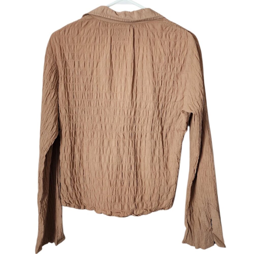 ANDREW & CO VINTAGE Crinkle Textured Button Front Blouse Y2K Latte L‎ - Picture 3 of 7